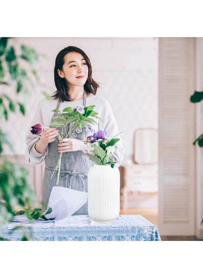 بتيمفم مزهرية زهور خزفية بيضاء عصرية، مزهرية مزخرفة منقوشة لغرفة المعيشة، ديكور منزلي بسيط للزهور والنباتات الخضراء - Image 5