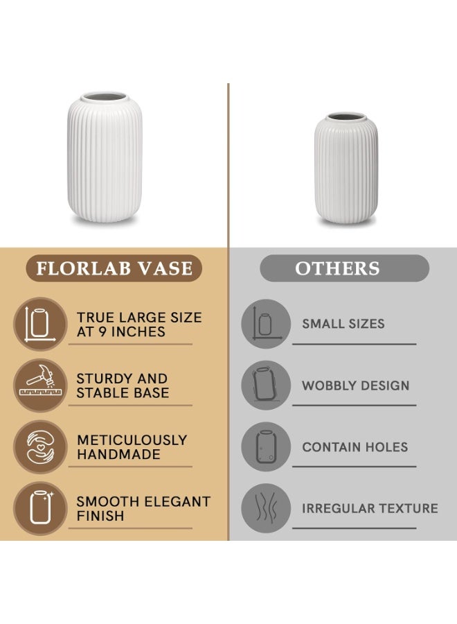 بتيمفم مزهرية زهور خزفية بيضاء عصرية، مزهرية مزخرفة منقوشة لغرفة المعيشة، ديكور منزلي بسيط للزهور والنباتات الخضراء - Image 3