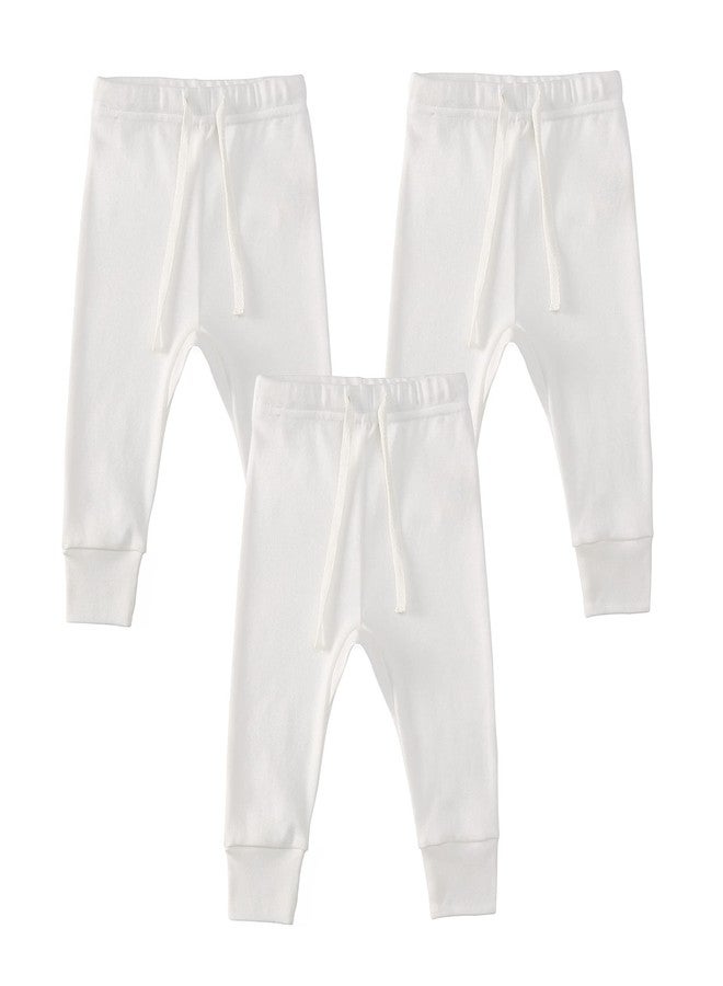 Owlivia Organic Cotton Baby Boy Girl 3-Pack Wiggle Pants Jogging Pants (3pack Off-White, 12-18Months) - Image 1