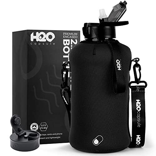 H2O Capsule 2.2L Half Gallon Water Bottle with Storage Sleeve and Covered Straw Lid – BPA Free Large Reusable Drink Container with Handle - Big Sports Jug, 2.2 Liter (74 Ounce) - Image 1