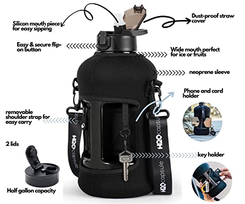 H2O Capsule 2.2L Half Gallon Water Bottle with Storage Sleeve and Covered Straw Lid – BPA Free Large Reusable Drink Container with Handle - Big Sports Jug, 2.2 Liter (74 Ounce) - Image 2