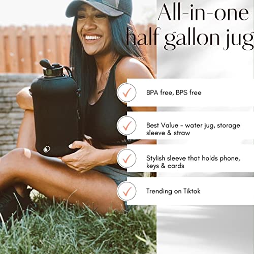 H2O Capsule 2.2L Half Gallon Water Bottle with Storage Sleeve and Covered Straw Lid – BPA Free Large Reusable Drink Container with Handle - Big Sports Jug, 2.2 Liter (74 Ounce) - Image 3
