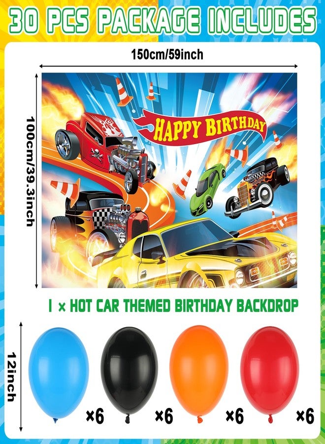 تفكس جيه 30 قطعة من زينة حفلات أعياد الميلاد بسيارات السباق، تتضمن خلفية لافتة سيارات السباق، ومفرش طاولة بلاستيكي للسباق بمقاس 6.1 × 3.6 قدم، وعجلات، وأعلام مربعة، وبالونات فويل للأطفال، وديكورات حفلات استقبال المولود الجديد، ومستلزمات هدايا. - Image 3