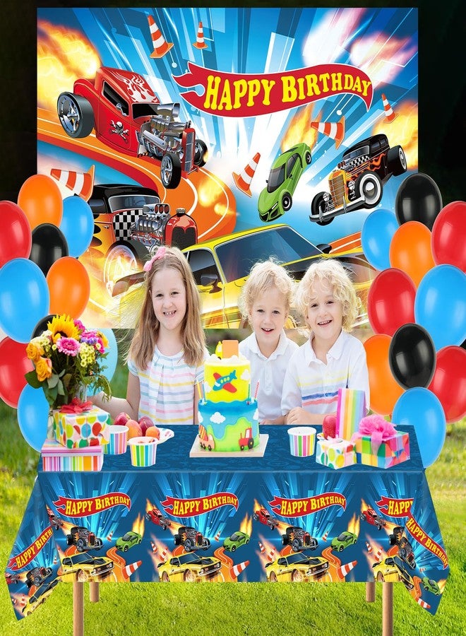 تفكس جيه 30 قطعة من زينة حفلات أعياد الميلاد بسيارات السباق، تتضمن خلفية لافتة سيارات السباق، ومفرش طاولة بلاستيكي للسباق بمقاس 6.1 × 3.6 قدم، وعجلات، وأعلام مربعة، وبالونات فويل للأطفال، وديكورات حفلات استقبال المولود الجديد، ومستلزمات هدايا. - Image 5