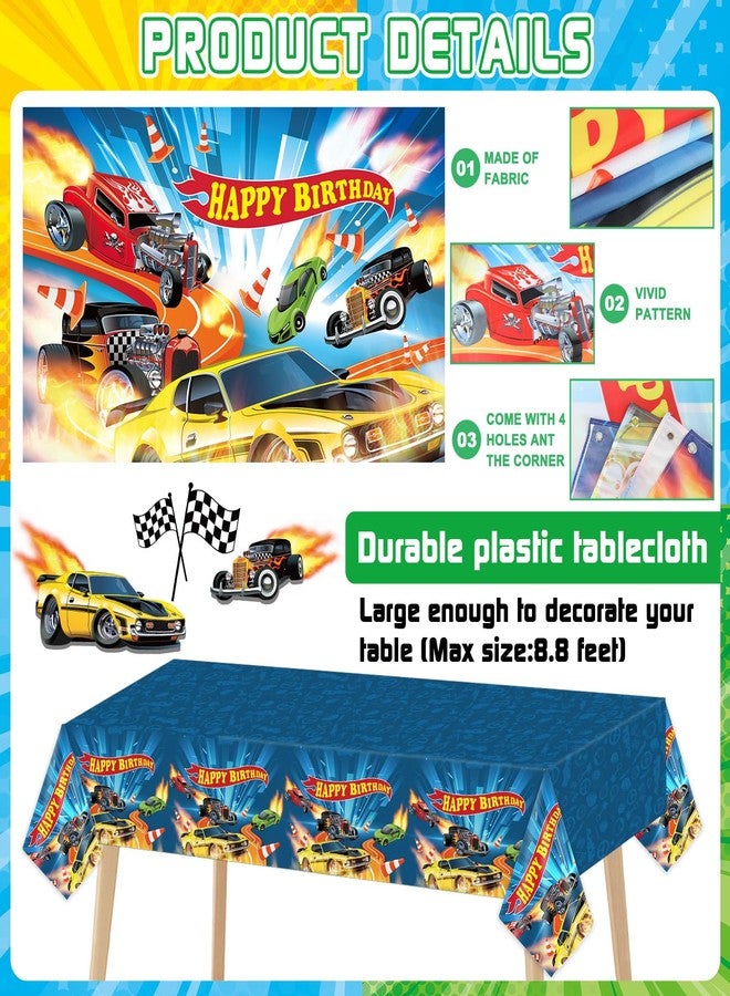 تفكس جيه 30 قطعة من زينة حفلات أعياد الميلاد بسيارات السباق، تتضمن خلفية لافتة سيارات السباق، ومفرش طاولة بلاستيكي للسباق بمقاس 6.1 × 3.6 قدم، وعجلات، وأعلام مربعة، وبالونات فويل للأطفال، وديكورات حفلات استقبال المولود الجديد، ومستلزمات هدايا. - Image 4