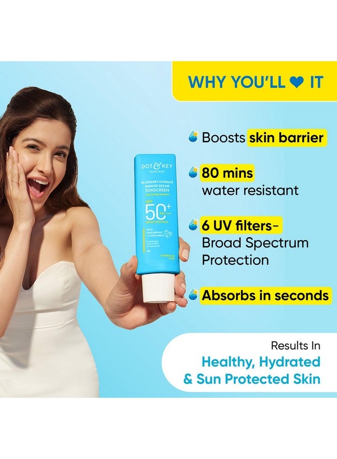 Dot & Key Blueberry Hydrate Barrier Repair Sunscreen SPF 50+, PA++++ | For Dry & Sensitive Skin | Non - Greasy Finish | No White Cast | UV & Blue Light Protection | Broad Spectrum| 80g - Image 4