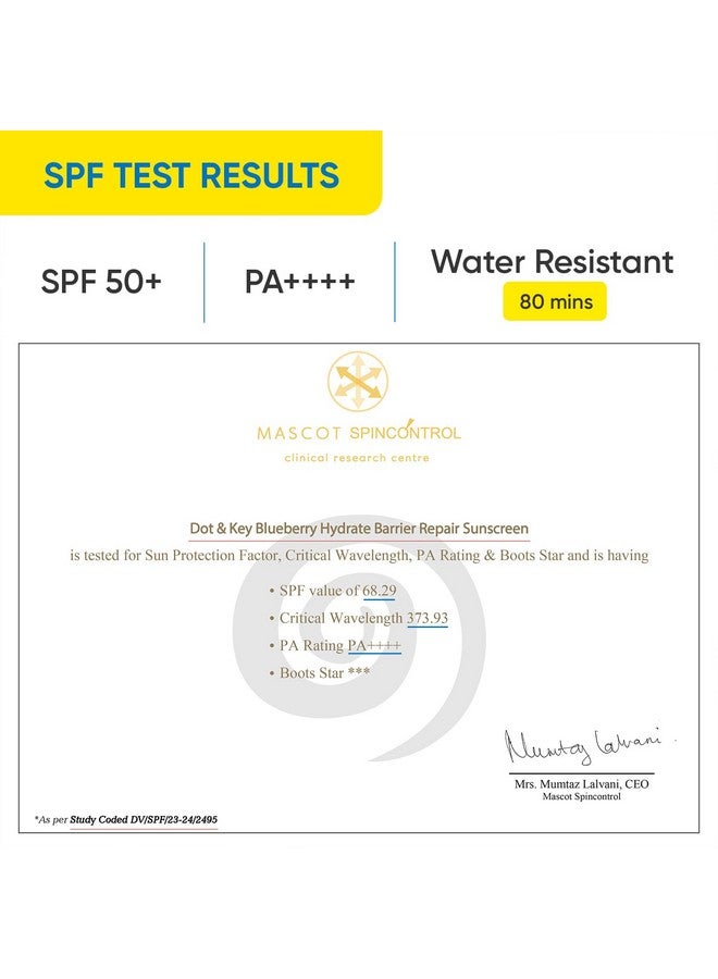 Dot & Key Blueberry Hydrate Barrier Repair Sunscreen SPF 50+, PA++++ | For Dry & Sensitive Skin | Non - Greasy Finish | No White Cast | UV & Blue Light Protection | Broad Spectrum| 80g - Image 3