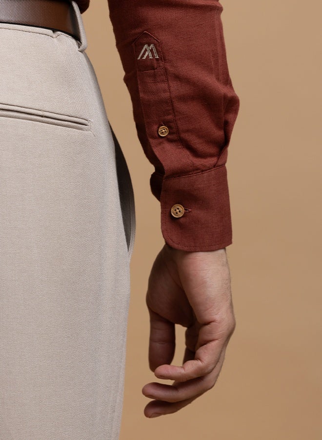 Mannerism The Vibrant Pop Rust Red Linen Shirt with Bold Color Energy - Image 5