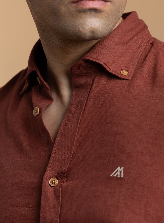 Mannerism The Vibrant Pop Rust Red Linen Shirt with Bold Color Energy - Image 2