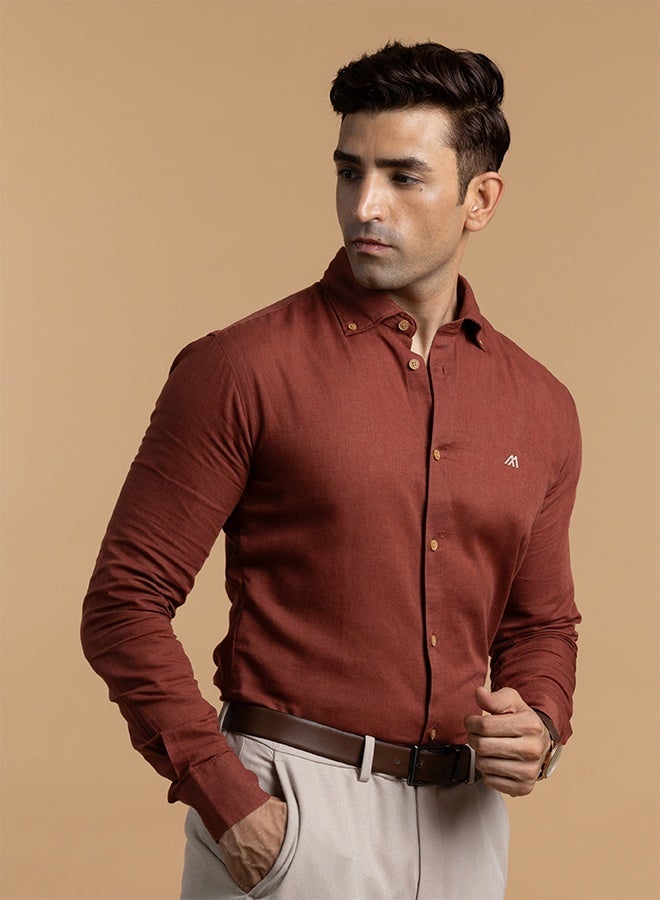 Mannerism The Vibrant Pop Rust Red Linen Shirt with Bold Color Energy - Image 1