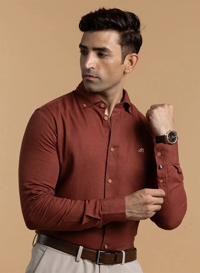 Mannerism The Vibrant Pop Rust Red Linen Shirt with Bold Color Energy