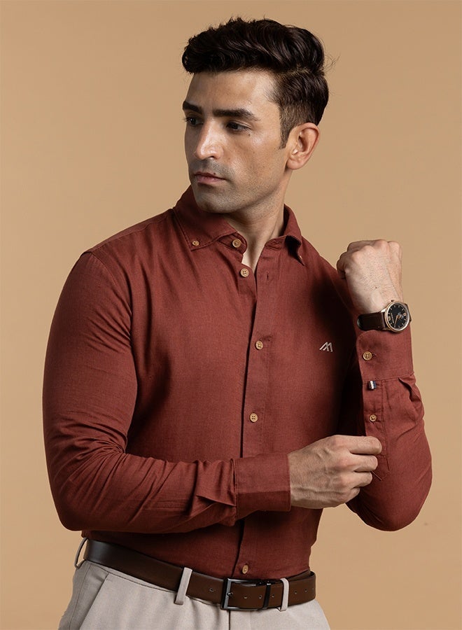 Mannerism The Vibrant Pop Rust Red Linen Shirt with Bold Color Energy - Image 1