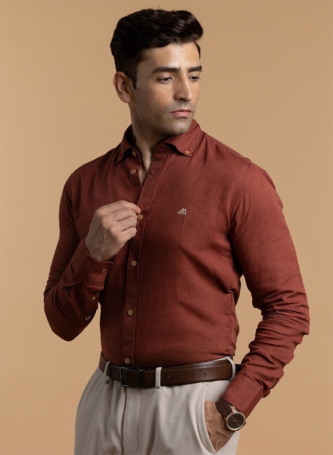 Mannerism The Vibrant Pop Rust Red Linen Shirt with Bold Color Energy - Image 1
