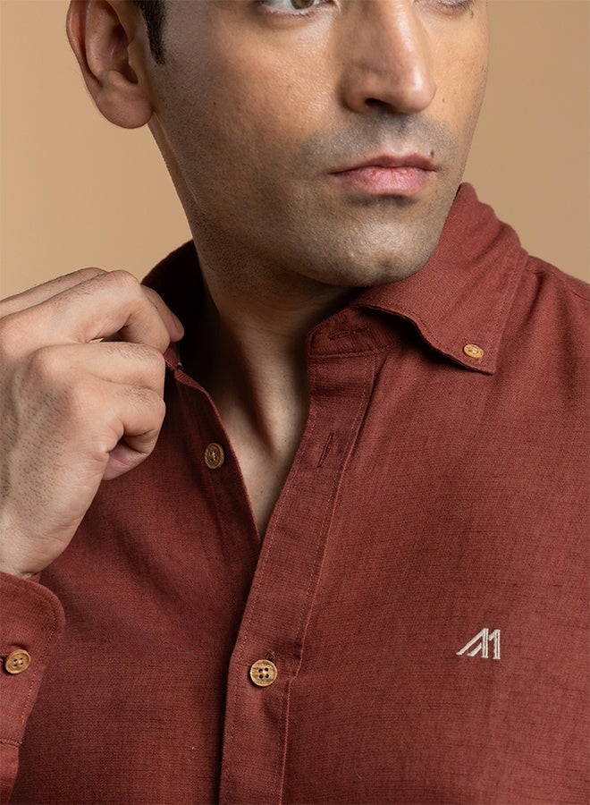 Mannerism The Vibrant Pop Rust Red Linen Shirt with Bold Color Energy - Image 5