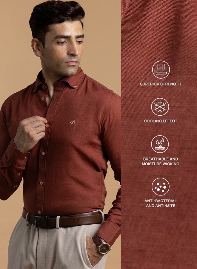 Mannerism The Vibrant Pop Rust Red Linen Shirt with Bold Color Energy - Image 4