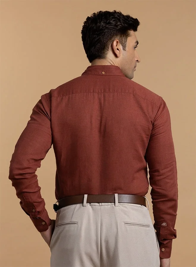 MANNERISM  The Vibrant Pop Rust Red Linen Shirt with Bold Color Energy for Men | Best Price UAE