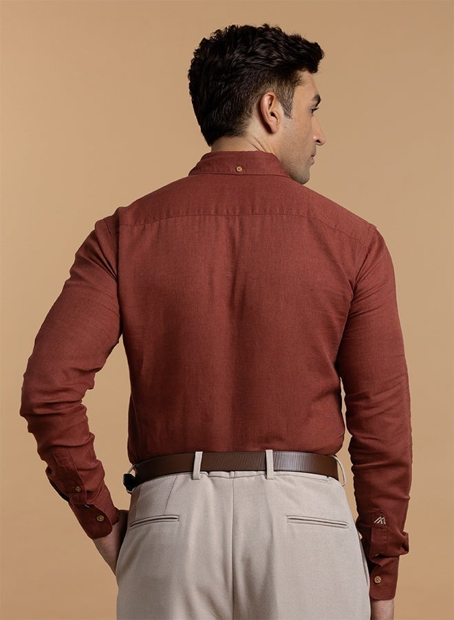 Mannerism The Vibrant Pop Rust Red Linen Shirt with Bold Color Energy - Image 3