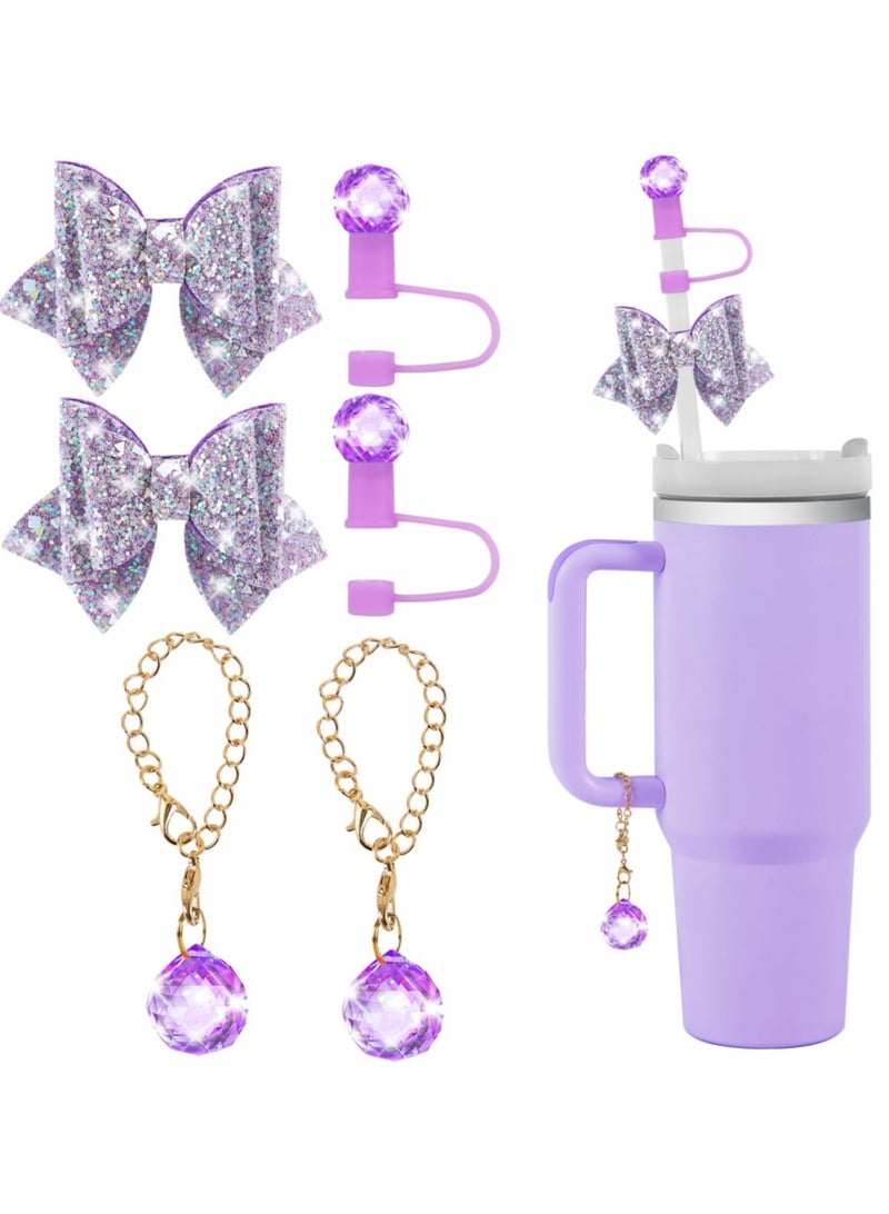 Bling Straw Cover for Stanley Cup Accessories,Sparkling Crystal Toppers, Cute Bow Ties and Crystal Prism Chain Charms for 30 & 40 oz Tumbler with Handle,10mm 0.4in Straw Lid Cap  - Image 1
