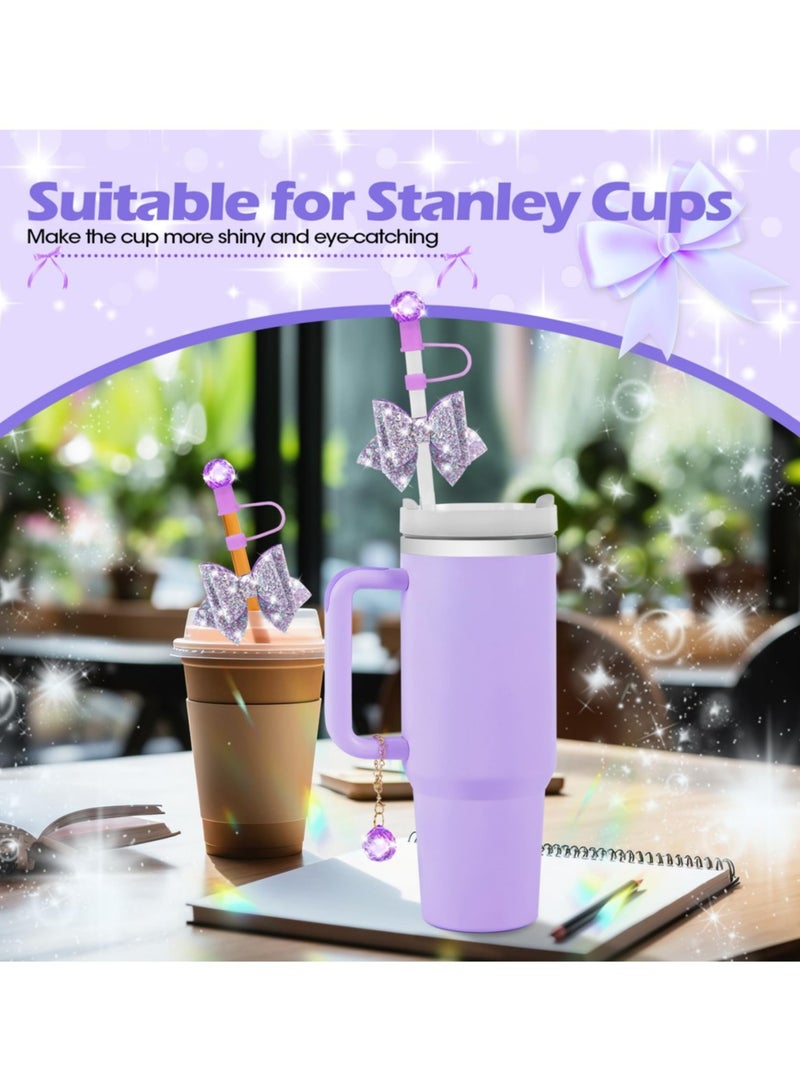 Bling Straw Cover for Stanley Cup Accessories,Sparkling Crystal Toppers, Cute Bow Ties and Crystal Prism Chain Charms for 30 & 40 oz Tumbler with Handle,10mm 0.4in Straw Lid Cap  - Image 5