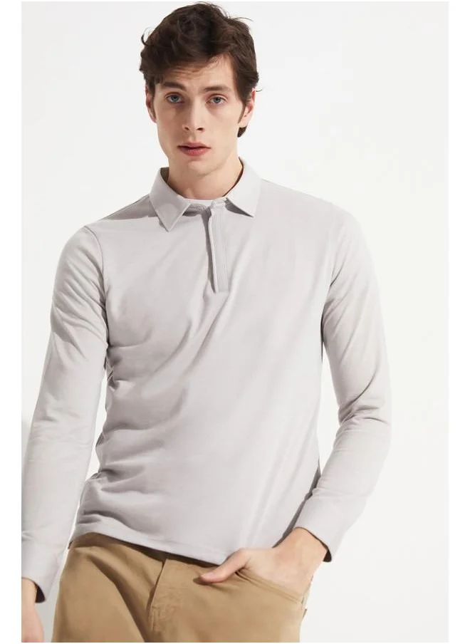 جون June Exclusive Men Slim Fit Long Sleeve T-Shirt Grey