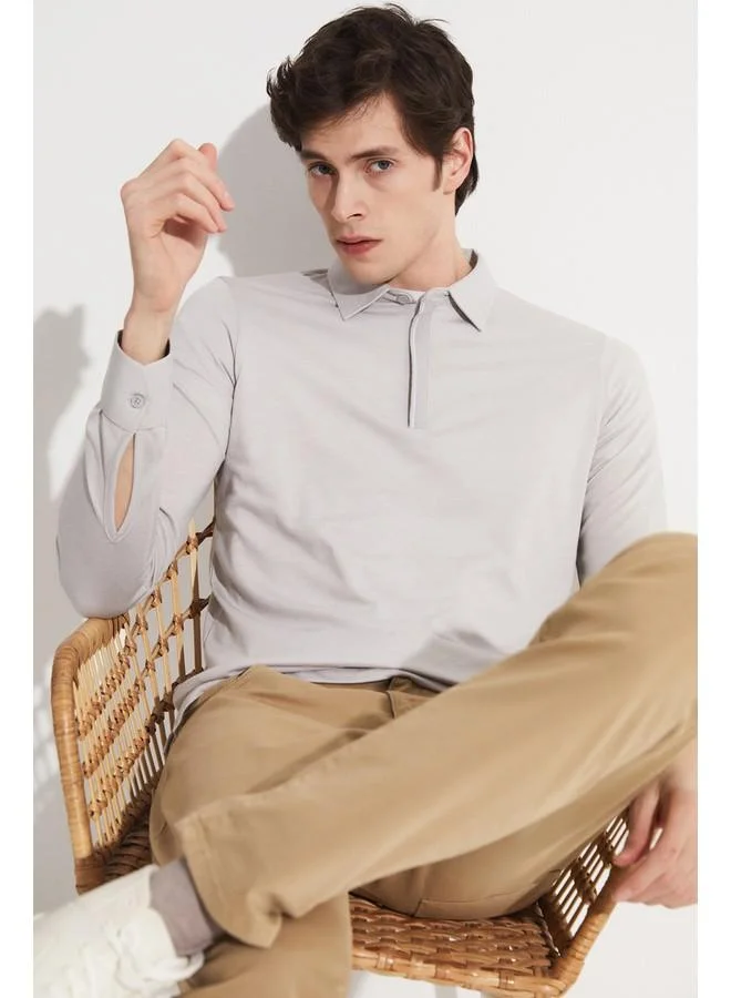 JUNE June Exclusive Men Slim Fit Long Sleeve T-Shirt Grey