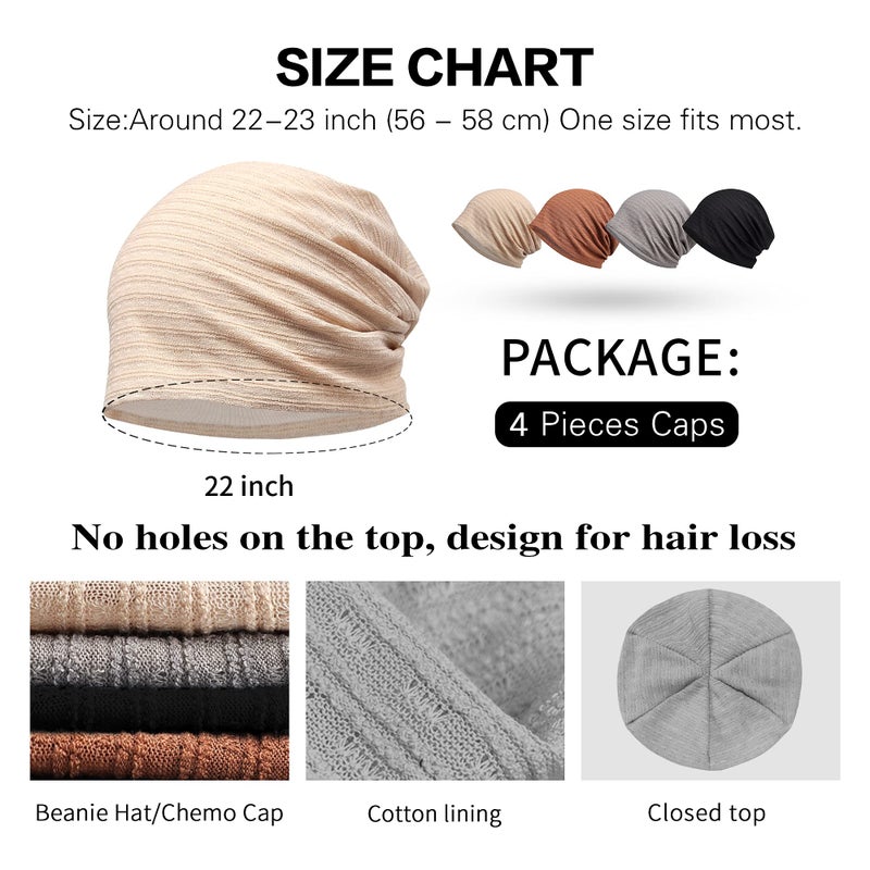 Ababalaya Women's Summer Beanie for Men Hat Boho Hats Adult Dwarf Hats Chemo Cap Cancer Headwear Caps Baggy Skull Sleep Cap Nightcap - Image 2