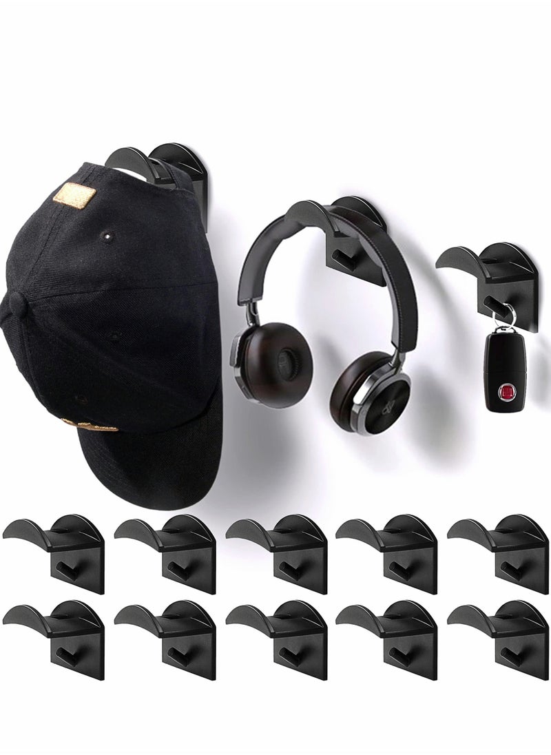 10Pcs Wall-Mounted Hat Hooks - Adhesive Cap Organizer for Baseball, Cowboy & More - Stylish Black Display Racks for Closet & Entryway  - Image 1