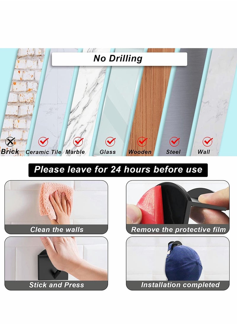 10Pcs Wall-Mounted Hat Hooks - Adhesive Cap Organizer for Baseball, Cowboy & More - Stylish Black Display Racks for Closet & Entryway  - Image 5
