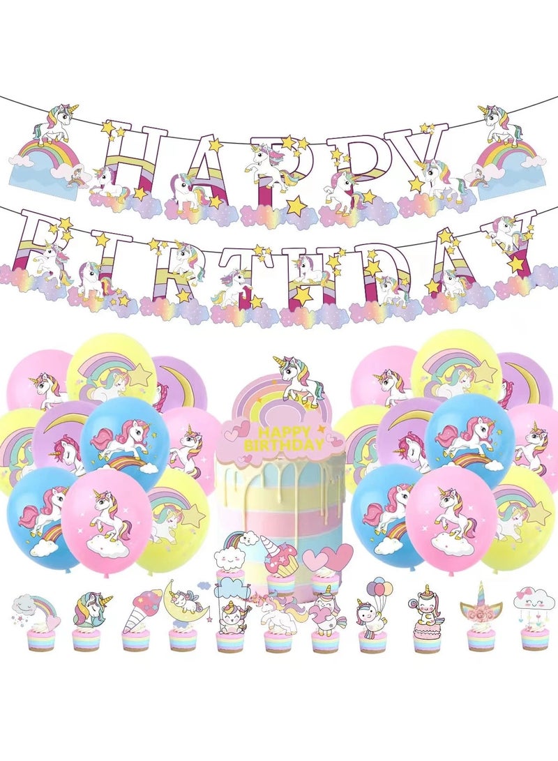 SOLARAE Unicorn Birthday Decorations Happy Party Balloons Banner Supplies Large Decor For Boys Men Kids Baby Shower - Image 1