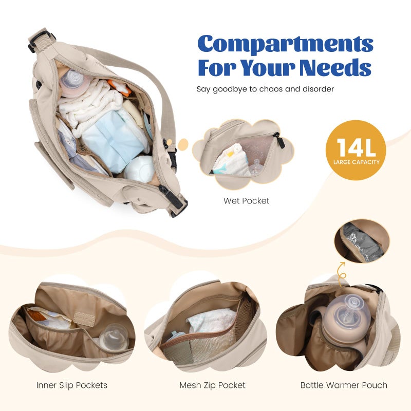 Golf Quality 14L Puffer Diaper Bag Tote  Large Capacity Travel Diaper Bags  Crossbody Hospital Bag For Mom  Apricot - Image 5