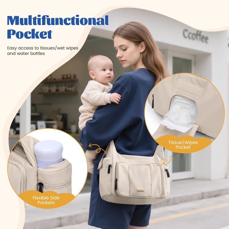 Golf Quality 14L Puffer Diaper Bag Tote  Large Capacity Travel Diaper Bags  Crossbody Hospital Bag For Mom  Apricot - Image 4