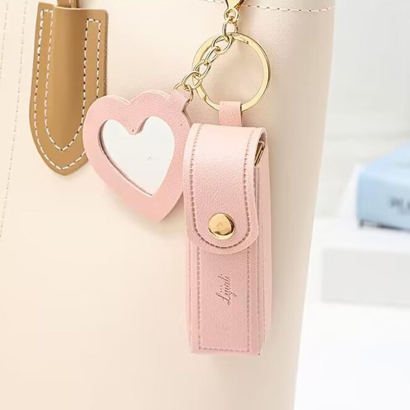 Lipstick Organizer Keychain Leather Bag With Heart Pendant For Women Portable Lip Gloss Case For Travel Backpack Bag Keychain - Image 4