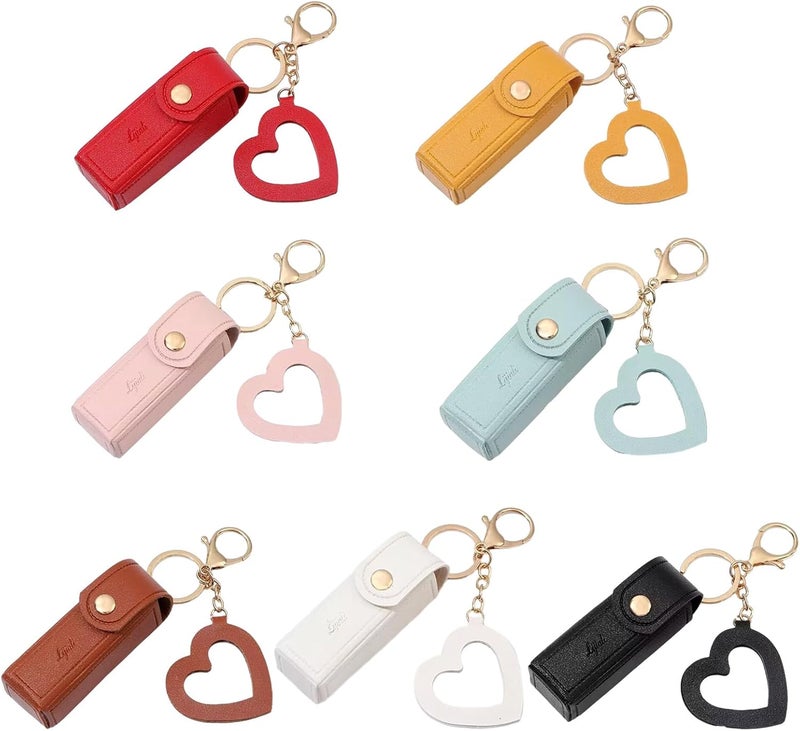 Lipstick Organizer Keychain Leather Bag With Heart Pendant For Women Portable Lip Gloss Case For Travel Backpack Bag Keychain - Image 5