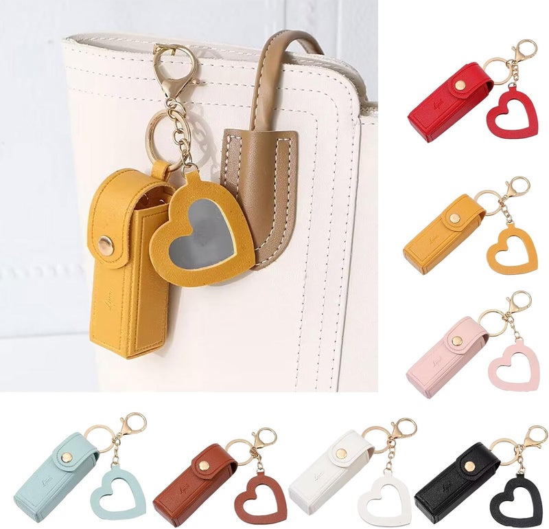 Lipstick Organizer Keychain Leather Bag With Heart Pendant For Women Portable Lip Gloss Case For Travel Backpack Bag Keychain - Image 2