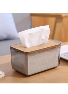 Tissue Box  Clear Acrylic Rectangular Tissues Dispenser Box Dryer Sheet Wet Toilet Paper Tray with Bamboo Wood Lid,Tissue Organizer for Bathroom,Living Room,Bathroom