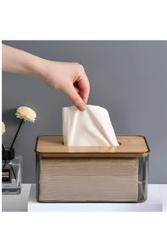 Generic Tissue Box  Clear Acrylic Rectangular Tissues Dispenser Box Dryer Sheet Wet Toilet Paper Tray with Bamboo Wood Lid,Tissue Organizer for Bathroom,Living Room,Bathroom  - Image 2