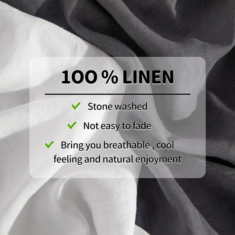 LBRO2M LBR02M 100% Linen Sheet Set Queen Size  Bed Sheets 4 Piece Sets  Solid Color Natural Flax Bed Sheets Soft Breathable Bedding 16"" Deep Pocket All Season (Queen  White)  - Image 3
