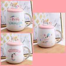 OANGO Unicorn Ceramic Coffee Cup/Tea & Coffee Mug Creative Gift Fashion Mug with Lid & Spoon-320ml (Hello Unicorn) - Image 2