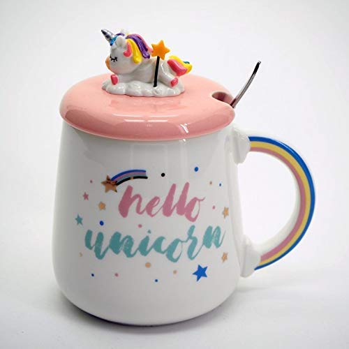 OANGO Unicorn Ceramic Coffee Cup/Tea & Coffee Mug Creative Gift Fashion Mug with Lid & Spoon-320ml (Hello Unicorn) - Image 3