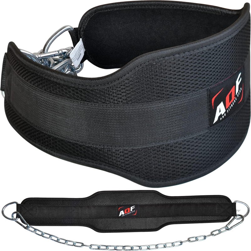 AQF Dip Belt for Weightlifting - Weight Belt with 36" Heavy Duty Steel Chain - Neoprene Padded Back Support Gym Lifting Belt for Powerlifting, Bodybuilding, Squat, Fitness & Pull up Training - Image 1