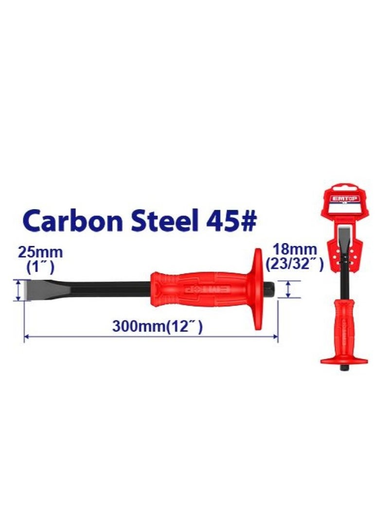 EMTOP 12" (300mm) Wide Demolition Hand Chisel with Rubber Grip, Designed for Heavy Duty Demolition, Cutting and Carving Work. - Image 2