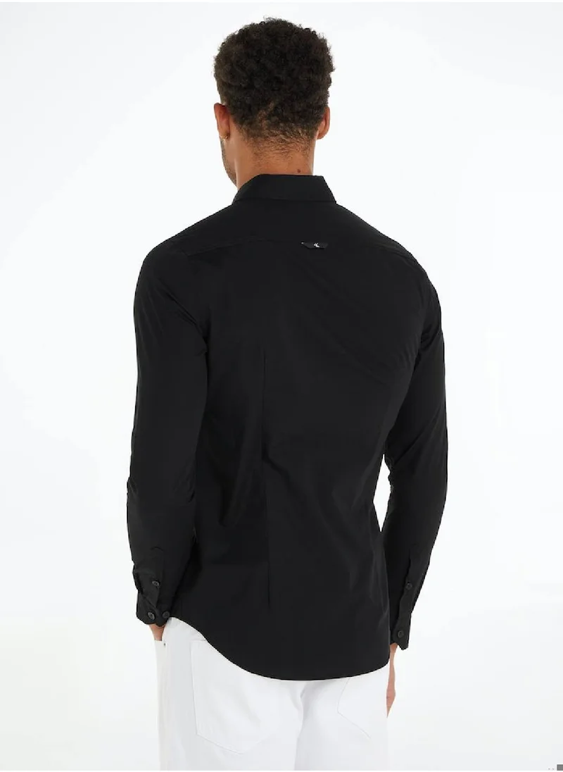 Calvin Klein Jeans Men's Slim Stretch Long Sleeve Shirt - Cotton, Black