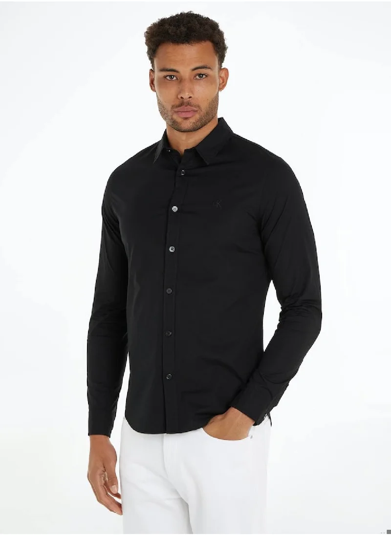 Calvin Klein Jeans Men's Slim Stretch Long Sleeve Shirt - Cotton, Black