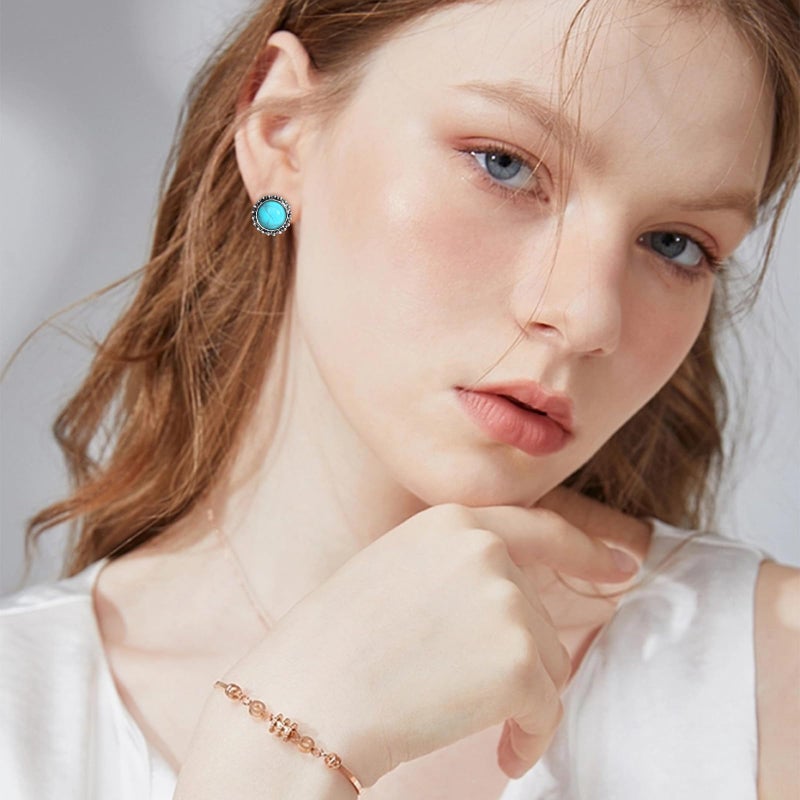 NEWITIN 13 Pieces Silver Bohemian Jewelry Set for Women Fashion Costume Jewels Turquoise Necklace Bracelet Earrings Western Turquoise Jewelry Set for Women - Image 5