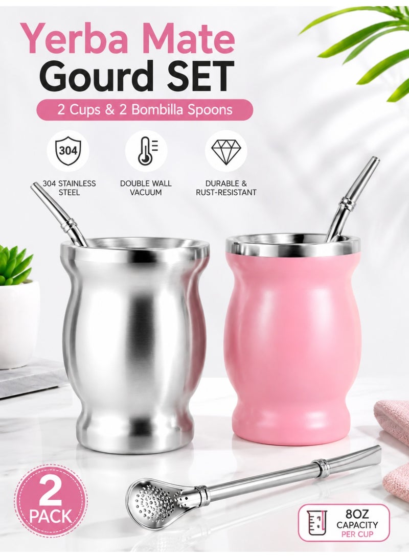 2 Pcs Pink Color 230 ml Stainless Steel Tea Cup Double Walled Easy Wash Household Insulation Cup - Image 1