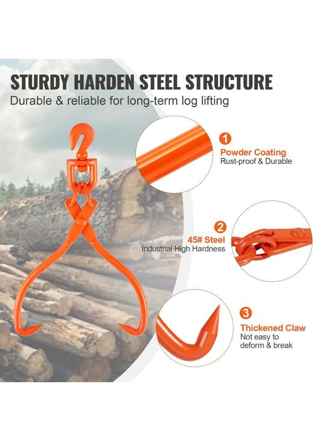 VEVOR , 18 inch 2 Claw, Heavy Duty Rotating Steel Lumber Skidding Tongs, 772 lbs/350 kg Loading Capacity Log Lifting, Handling, Dragging & Carrying Tool, Orange - Image 4