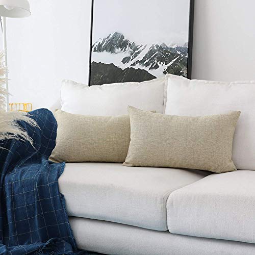 Khooti Rectangular Jute Cushion Cover, Throw Pillow Cover for Couches, Chairs, Sofas, Beds, Coffee Tables, Living Rooms, Bedrooms, Modern Boho Design, 12x20 | Light Linen | Set of 1 - Image 1
