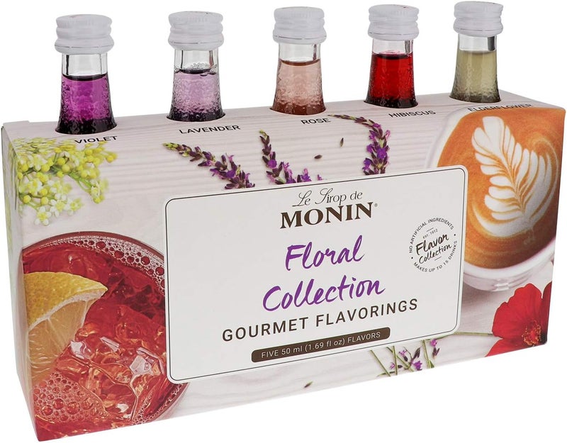Monin Gourmet Flavorings Floral Collection - 5 Bottles of Natural Syrups for Cocktails, Lemonades, Teas, and Sodas (50 ml Each) - Image 1