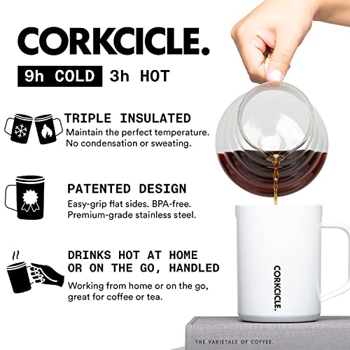 Corkcicle Origins Travel Coffee Mug - Triple Insulated Stainless Steel Cup with Handle for Tea, Hot Chocolate, Coffees, & More - Spill Proof, Reusable, Dishwasher Safe - Gloss White, 475ml/16oz - Image 4