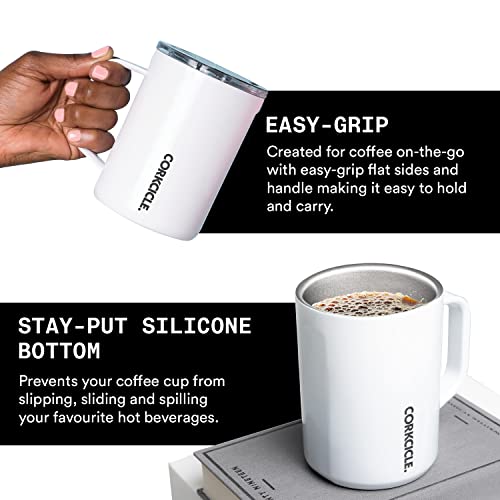 Corkcicle Origins Travel Coffee Mug - Triple Insulated Stainless Steel Cup with Handle for Tea, Hot Chocolate, Coffees, & More - Spill Proof, Reusable, Dishwasher Safe - Gloss White, 475ml/16oz - Image 5